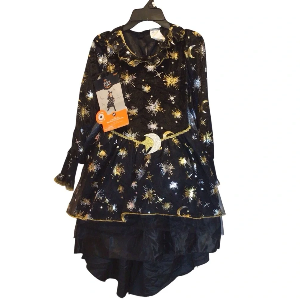 Kids' Light Up Moon & Star Witch Halloween Costume Dress - Size Medium 8-10